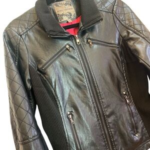 Y2K Body Central Black Faux Leather Moto Jacket Quilted Biker Size M